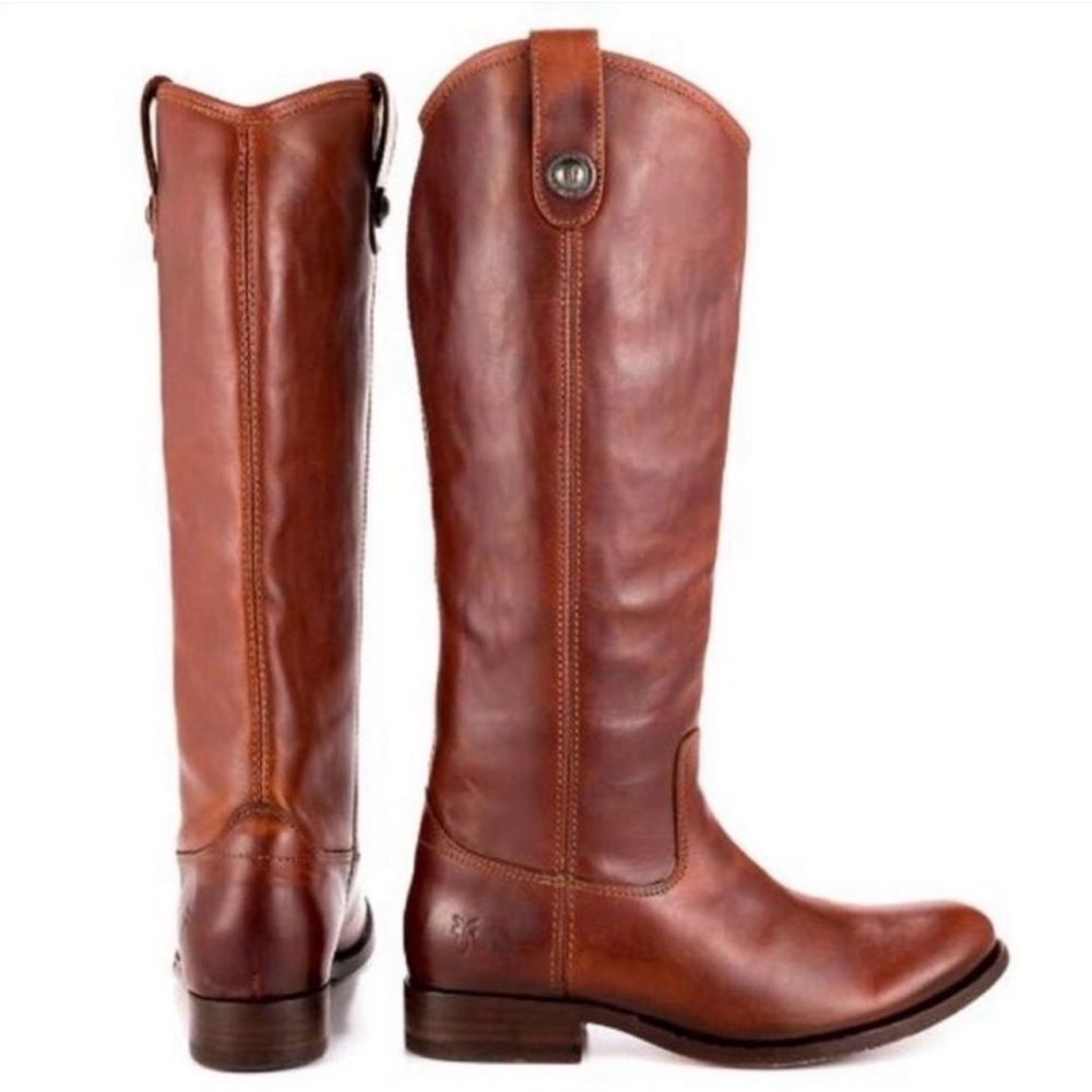 Frye Melissa Button Leather Riding Boots in Brown 8.5